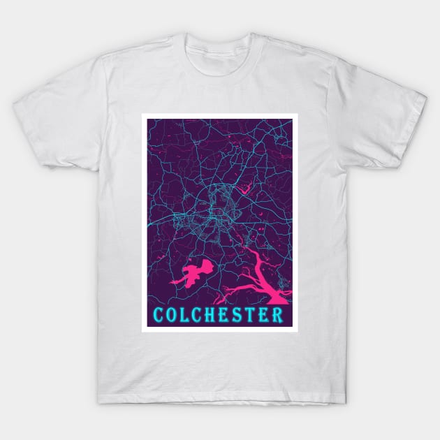 Colchester Neon City Map, Colchester Minimalist City Map Art Print T-Shirt by tienstencil